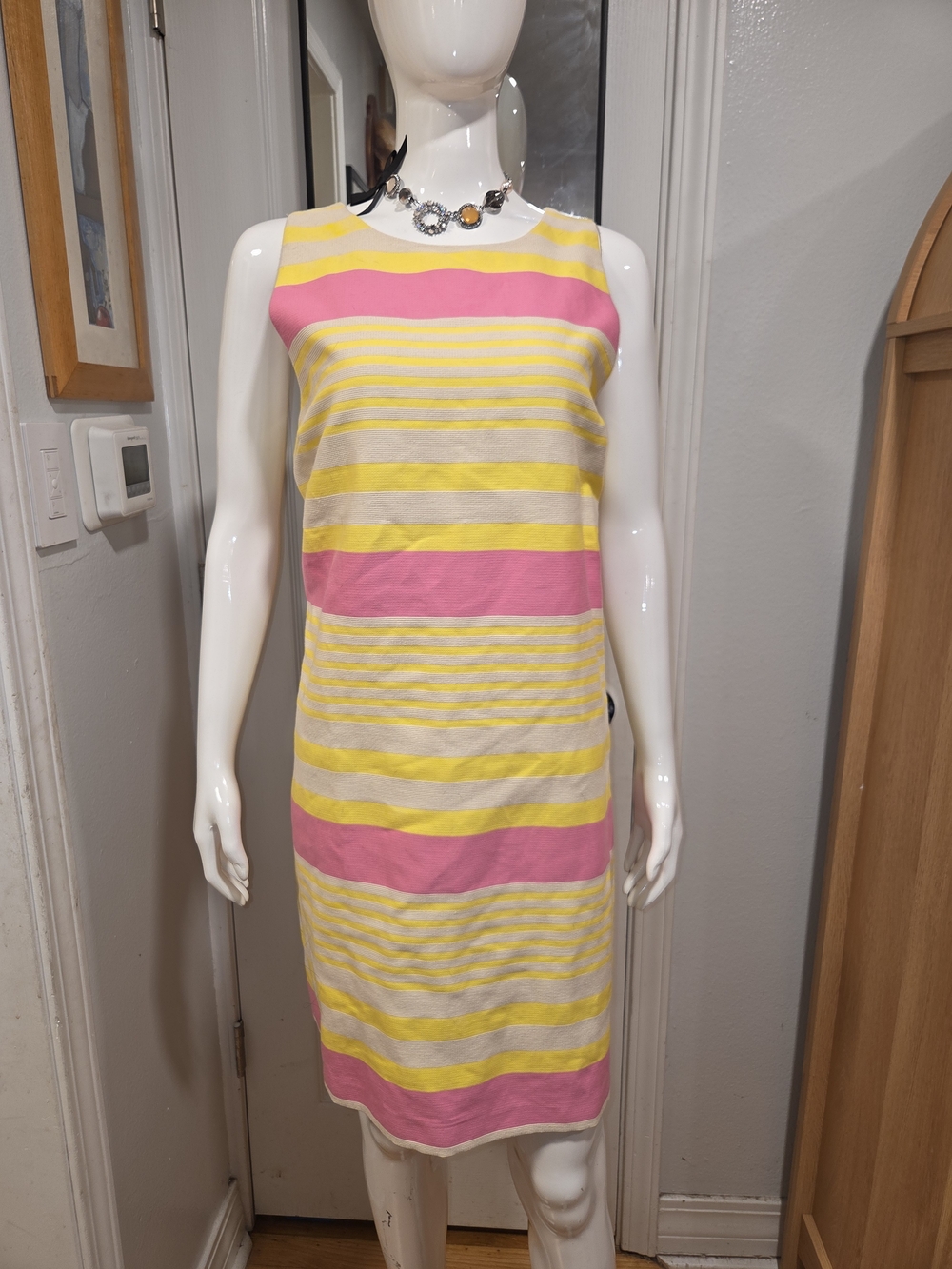 LOFT Gorgeous Sleeveless Striped Midi Dress in Pink and Yellow Sz 14